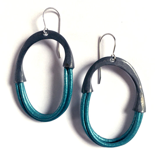 Organica Leather Earring #4 - Metallic Teal